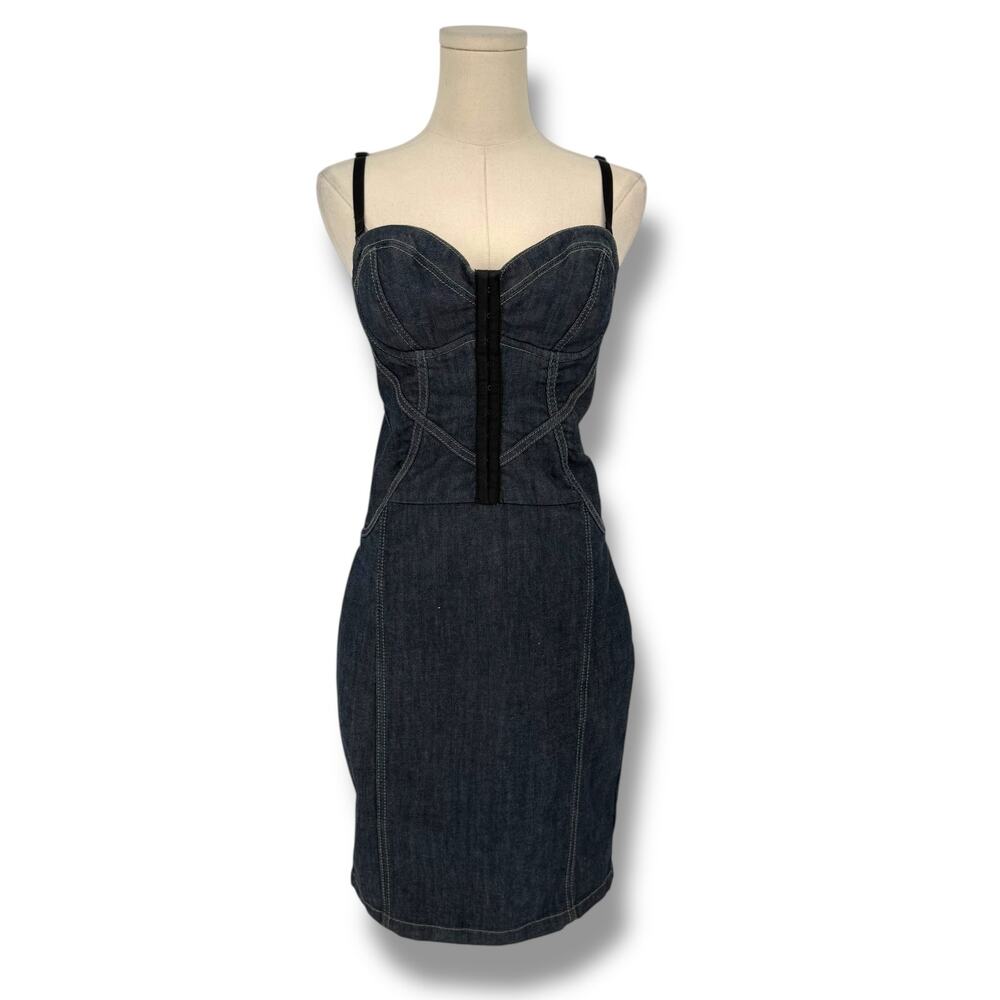 Vintage Y2K GUESS Jeans Indigo Denim Bustier Corset Mini Dress, Size S